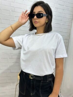 Camisetas Oversized Feminina Básica Modelagem Convencional - Branco (02)