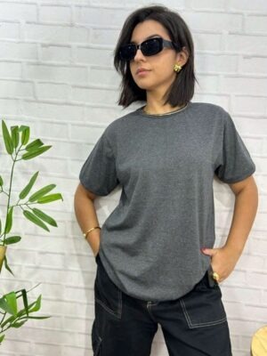 Camisetas Oversized Feminina Básica Modelagem Convencional - Chumbo (07)
