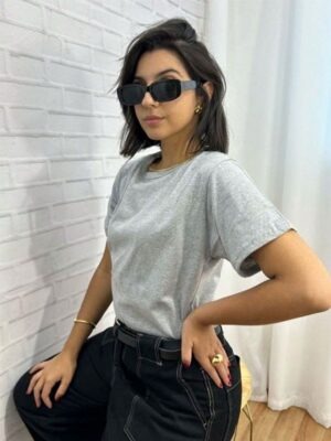 Camisetas Oversized Feminina Básica Modelagem Convencional - Cinza (04)