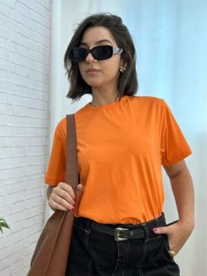 Camisetas Oversized Feminina Básica Modelagem Convencional - Laranja (03)