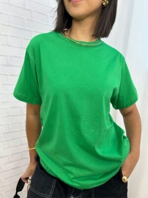 Camisetas Oversized Feminina Básica Modelagem Convencional - Verde Bandeira (03)
