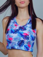 Cropped Regata Canelado Floral Flamingo - No Sense