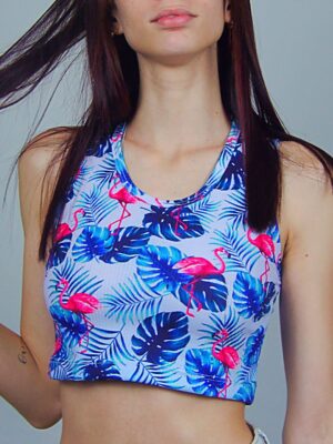 Cropped Regata Canelado Floral Flamingo - No Sense