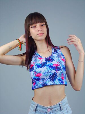 Cropped Regata Canelado Floral Flamingo - No Sense_ (1)