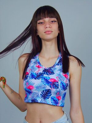 Cropped Regata Canelado Floral Flamingo - No Sense_ (3)