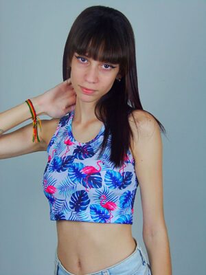 Cropped Regata Canelado Floral Flamingo - No Sense_ (6)