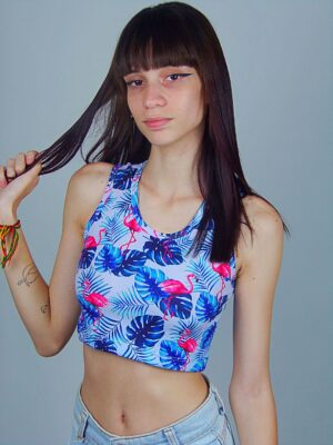 Cropped Regata Canelado Floral Flamingo - No Sense_ (7)