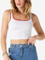 Cropped Regata Canelado Ringer Tee Vermelho Sem Estampa - No Sense