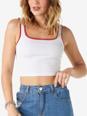Cropped Regata Canelado Ringer Tee Vermelho Sem Estampa - No Sense