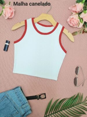 Cropped Regata Canelado Ringer Tee Vermelho Sem Estampa (5)