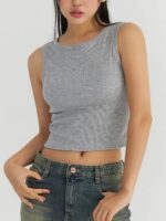Cropped Regata Cinza Crop Top Soltinho Regatinha Lisa Sem Estampas