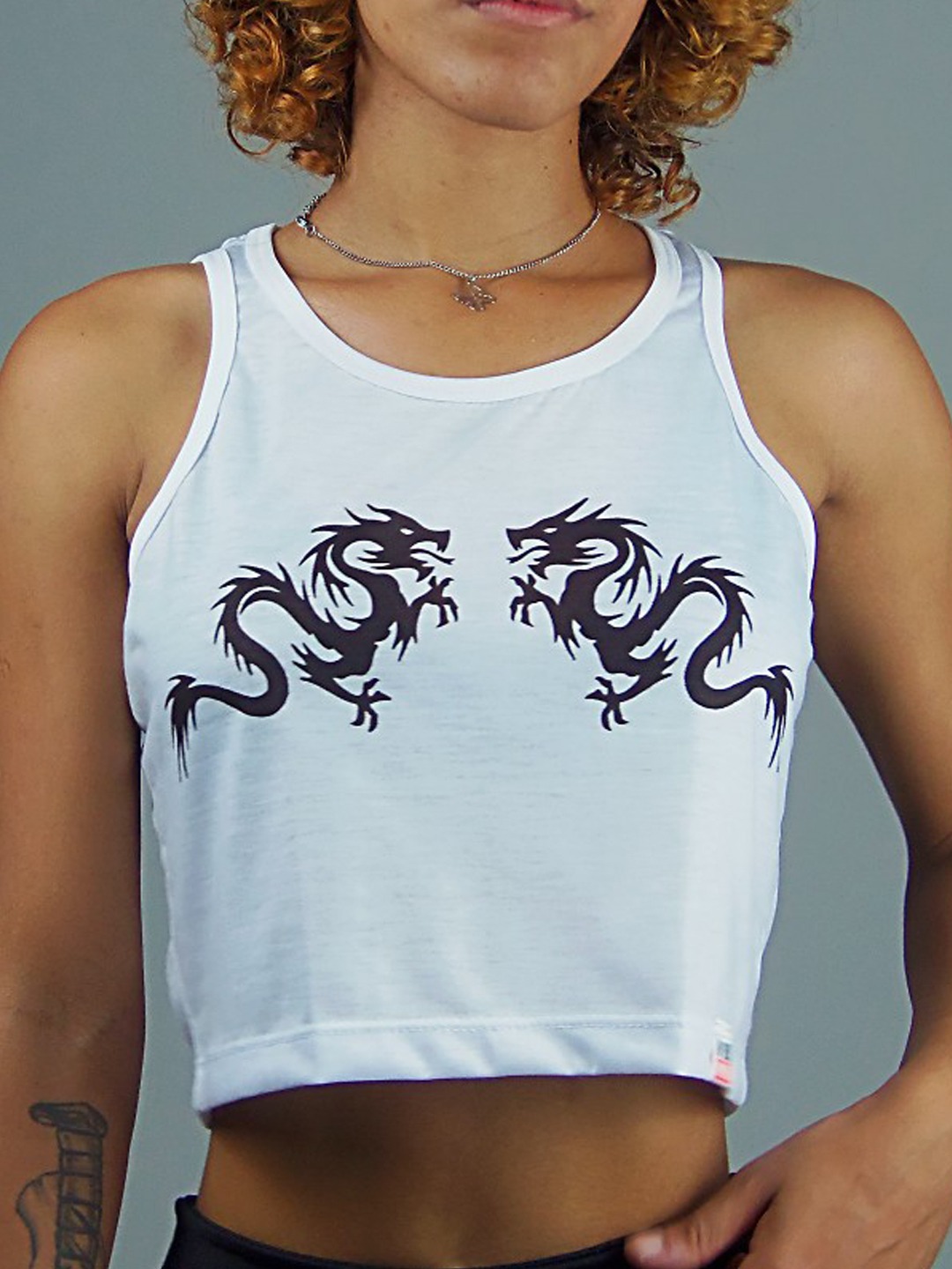 Camiseta Dragão Chinês Cropped Regata Crop Top Soltinha - No Sense