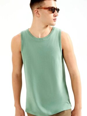 NS_Camiseta Masculina Regata Verde Lisa Sem Estampa T-Shirt Tee (2)