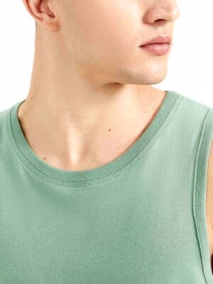 NS_Camiseta Masculina Regata Verde Lisa Sem Estampa T-Shirt Tee (3)