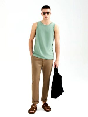 NS_Camiseta Masculina Regata Verde Lisa Sem Estampa T-Shirt Tee (4)