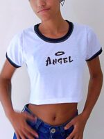 Blusa Cropped Ringer Tee Angel, Anjo, Anjinho, Little Angel - No Sense