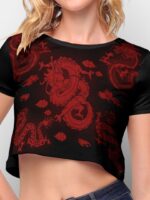 Blusa Cropped Dragão Chinês Dry Fit - Manga Curta Soltinho - TOTAL - NO SENSE