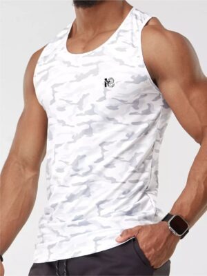 Regata Fitness Camuflado Esportiva Dry Fit Branco