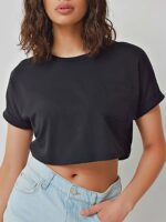 Blusa Cropped 100% Algodão Tank Preto Com Bolso - No Sense