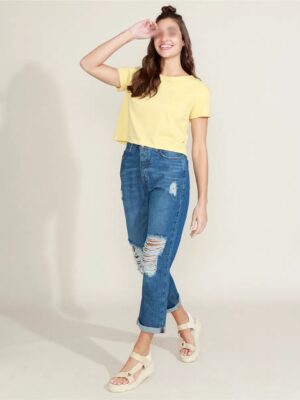 Blusa Cropped Amarelo Pastel Com Bolso Lisa Sem Estampa Soltinha - No Sense (3)