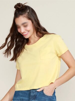 Blusa Cropped Amarelo Pastel Com Bolso Lisa Sem Estampa Soltinha - No Sense (6)
