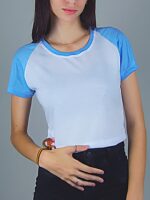 Blusa Cropped Raglan Azul Soltinha Lisa Sem Estampa - No Sense