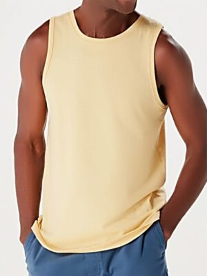 Camiseta Regata Amarelo Claro Lisa Sem Estampa